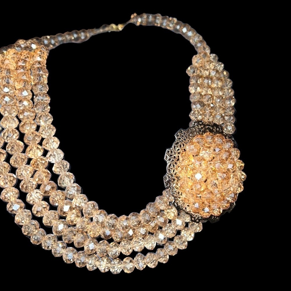 Fashion Hand crafted Multi Layered Crystal glass Beaded  Necklace